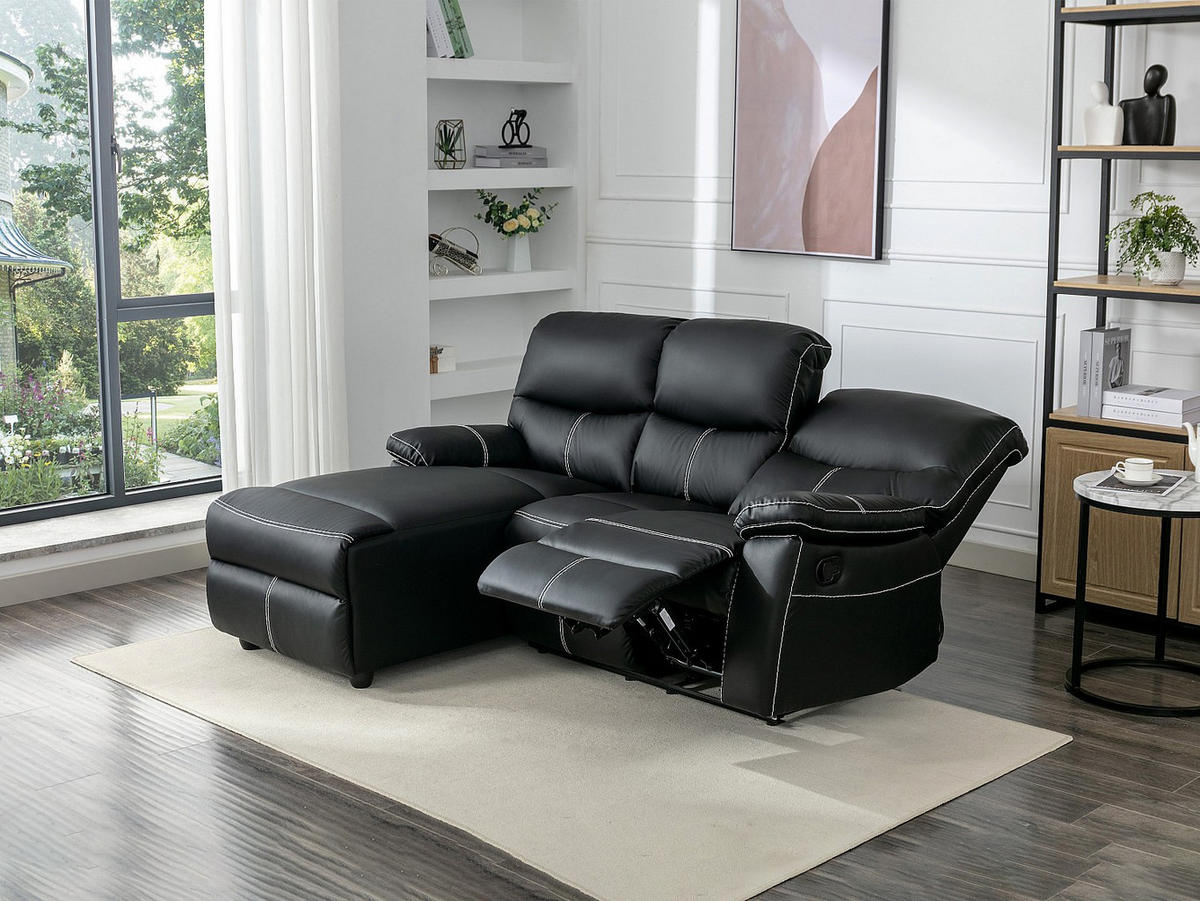 RELAXSOFA - 4 Personen - Kunstleder - Schwarz - Schwarz, Leder (189/98/151cm) - Vente-Unique