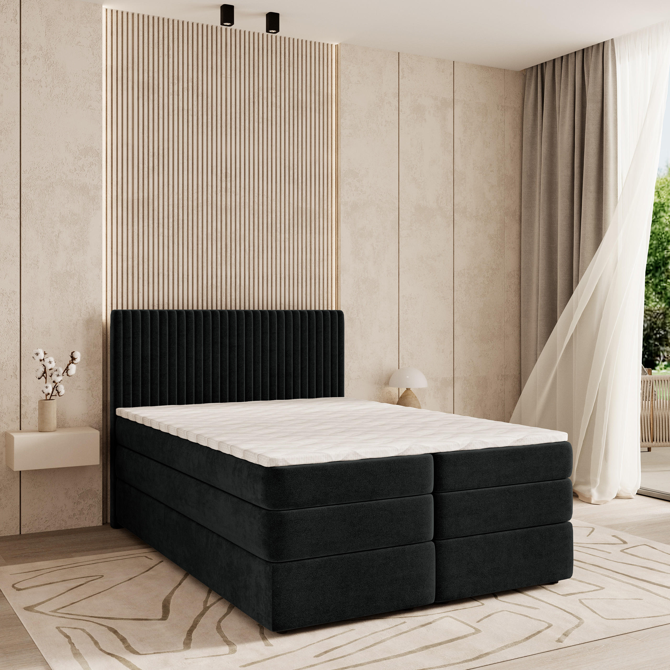 BOXSPRINGBETT FELBIO 140x200 cm mit Matratze und Topper - Schwarz - Schwarz, Holz (140/200cm) - MASSENO