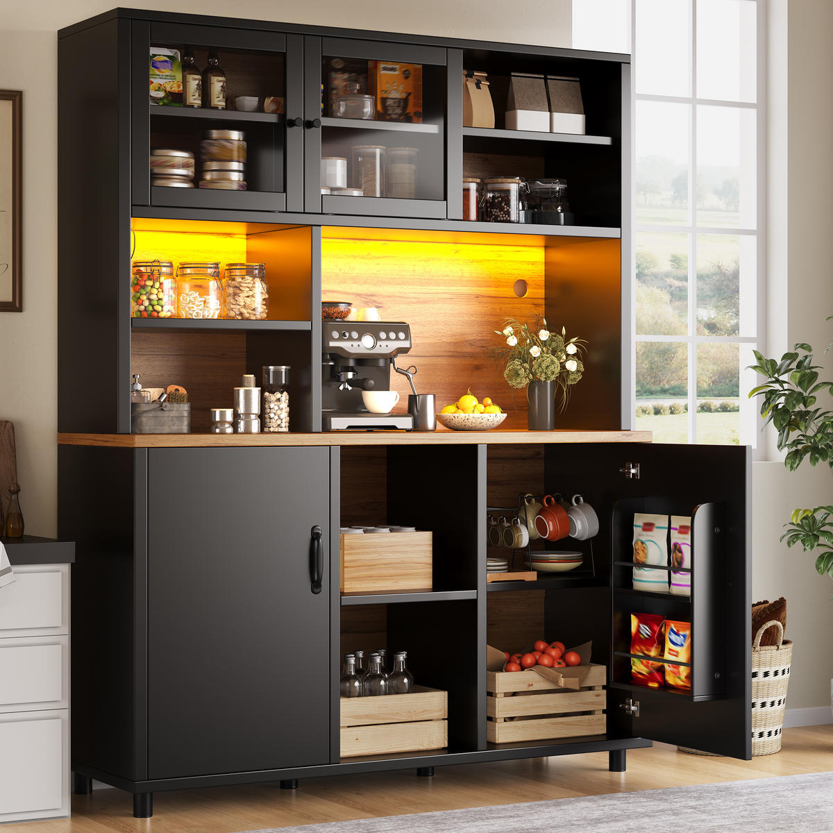 BUFFETSCHRANK Schwarz 140/40/185 cm - Schwarz, Holz (140/185/40cm) - PANGIVO