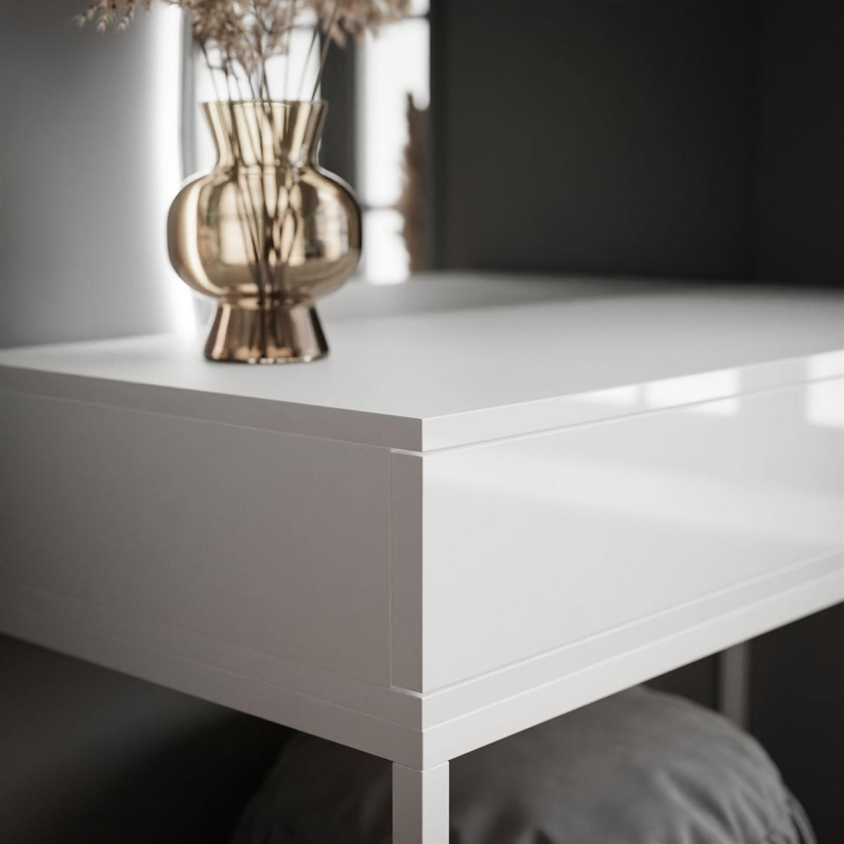 SCHMINKTISCH weiß QUINNIE mit LED-Spiegel links PUSH OPEN - Weiß Hochglanz/Weiß, Holzwerkstoff (100/176/42cm) - Lookway