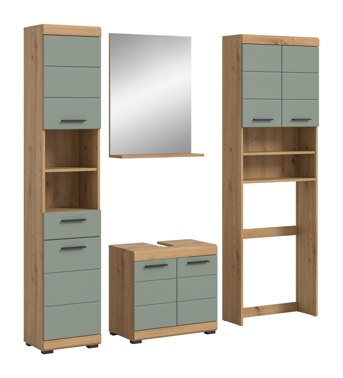 BADKOMBINATION 4tlg. Scout Bad in Artisan Eiche Nachbildung und Salbei Nachbildung B/H/T: 190x191x34 cm - Eiche Artisan, Holz (190/191/34cm)