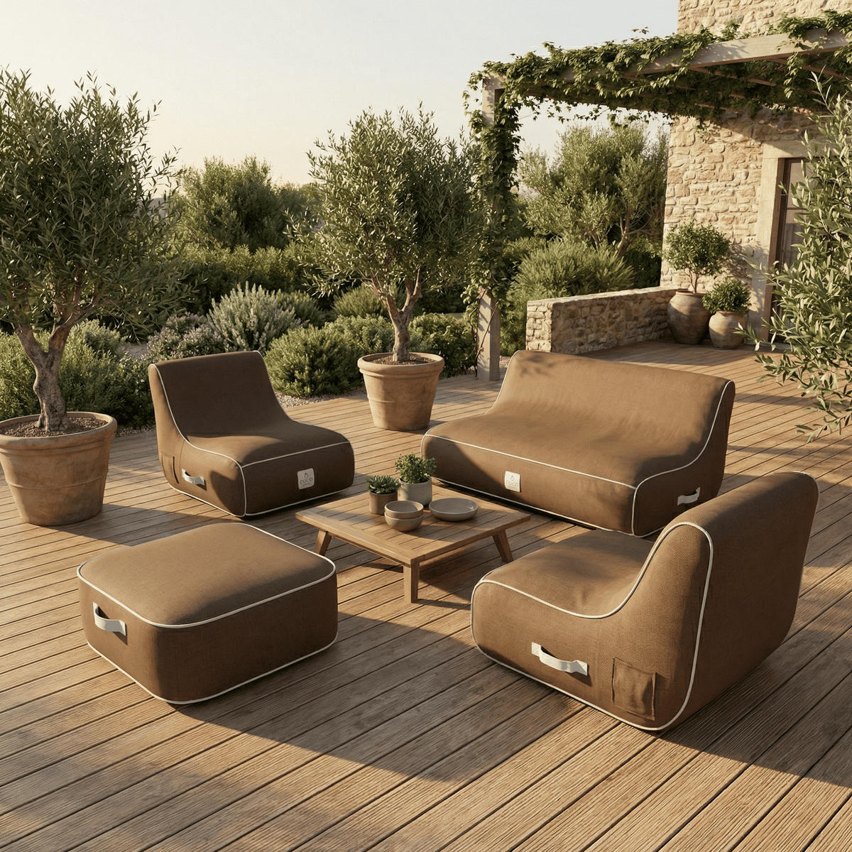 GARTENSET 4-tlg. Braun - Braun, Kunststoff/Textil - Coco Lounge