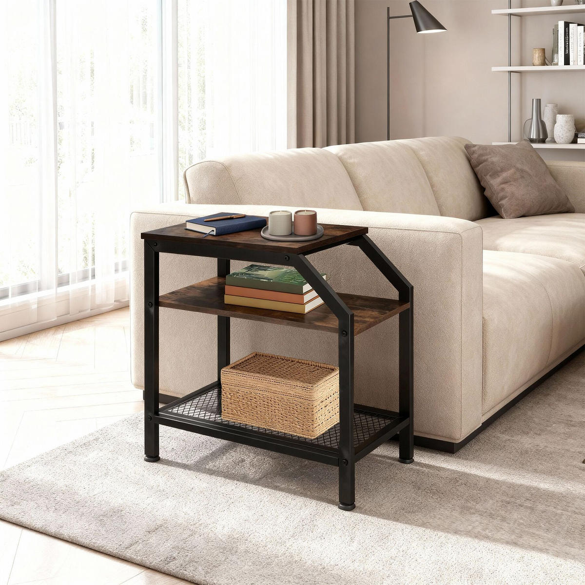 BEISTELLTISCH Plymouth, 36,5 x 58,5 x 59,5 cm, Industrial Holz dunkel, rustikal - Rostfarben, Holz (58.5/36.5/59.5cm) - tectake