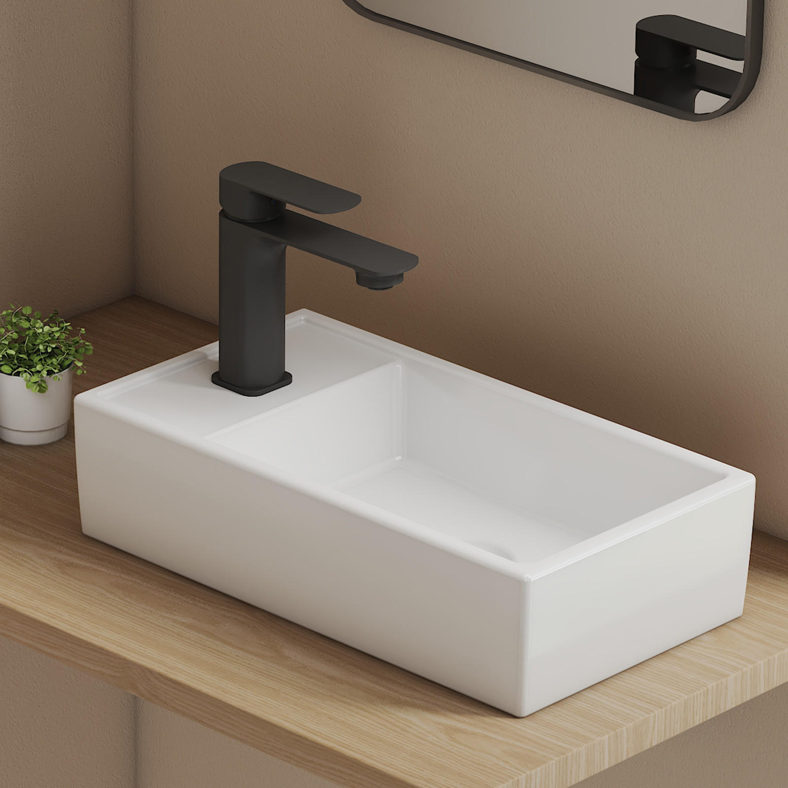 WASCHBECKEN Keramik Aufsatzbecken 41 / 22 / 10 cm - Weiß, Keramik (22/10/41cm) - EMKE