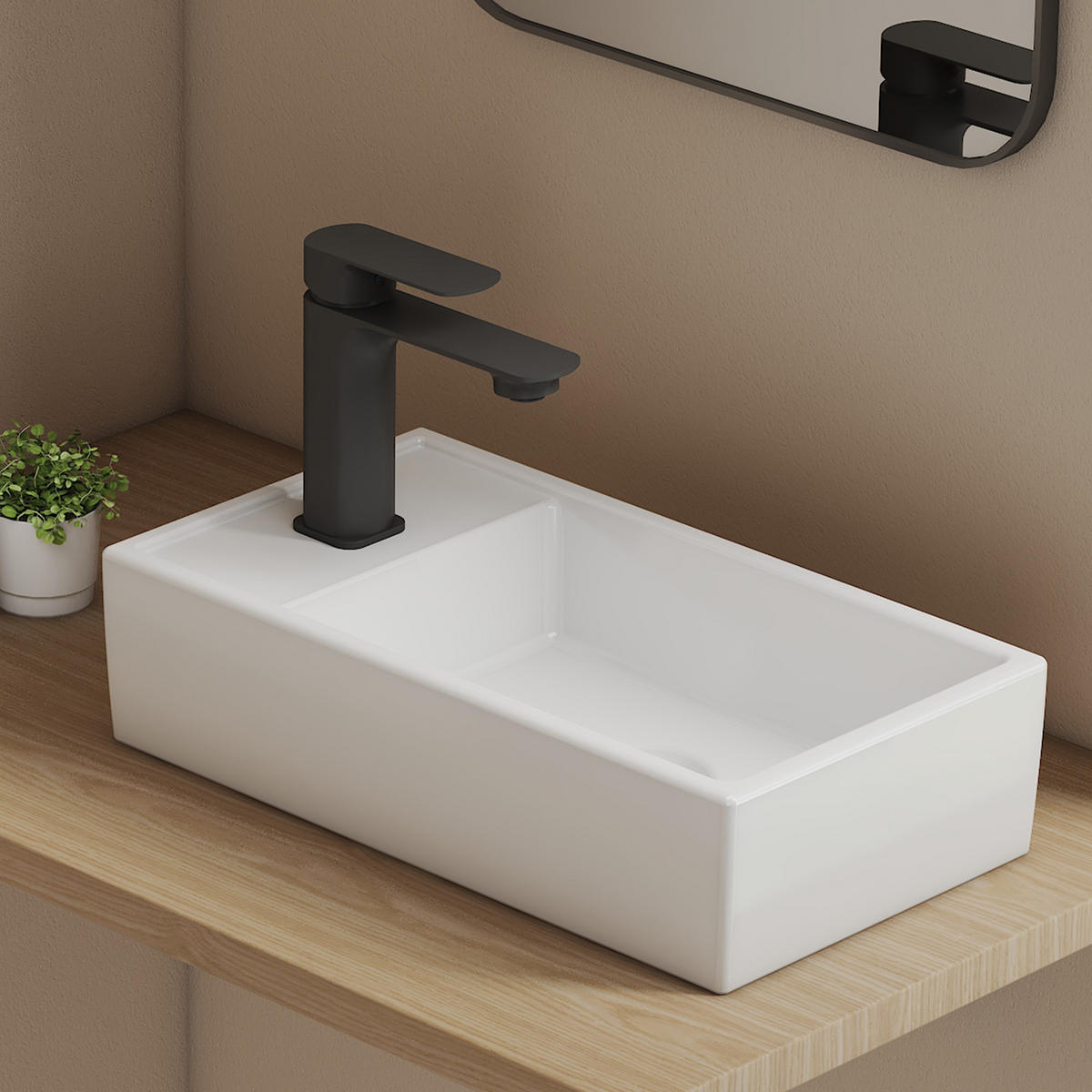 WASCHBECKEN Keramik Aufsatzbecken 41 / 22 / 10 cm - Weiß, Keramik (22/10/41cm) - EMKE