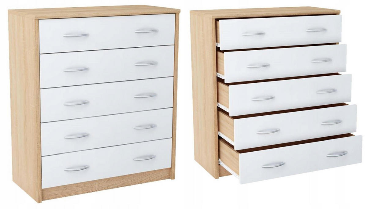 KOMMODE 5S Sonoma Eiche-Weiß 74/35/85 cm mit 5 Schubladen - Weiß/Sonoma Eiche, Holzwerkstoff (74/85/35cm) - Matkam Möbel