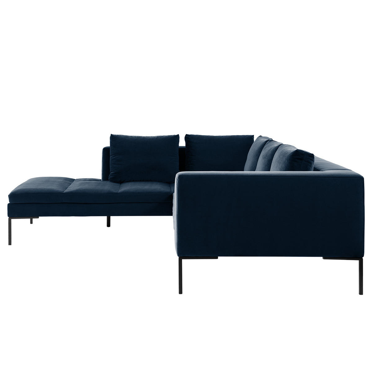 ECKSOFA mit Ottomane - Schwarz/Dunkelblau, Textil/Metall (255/230cm) - home24