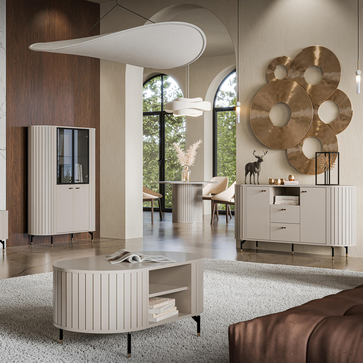 COUCHTISCH Zalia mit Ablagefächern für Wohnzimmer, im Retro-Stil, Kaschmir - Kaschmir, Holzwerkstoff (56/104/47cm) - Beautysofa