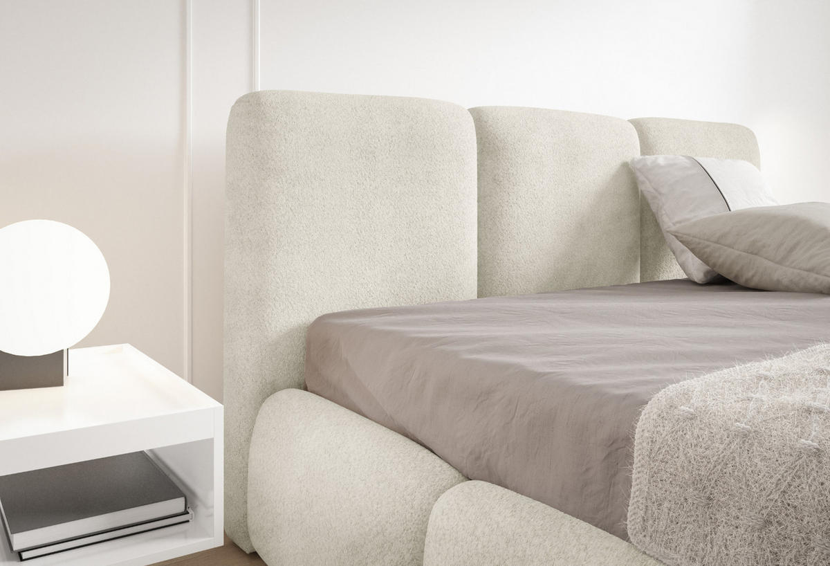 POLSTERBETT mit Stauraum Bouclé-Stoff 200x200 cm in Creme - Creme, Textil (200/200cm) - Home Collective