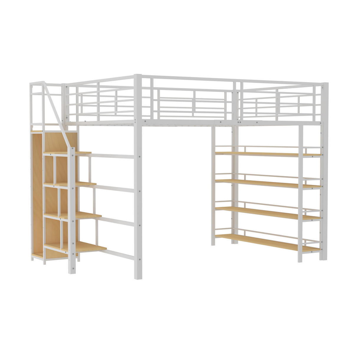 HOCHBETT 140x200 cm Treppe Schrank weiß - Weiß, Metall (140/200cm) - LEBENLANG