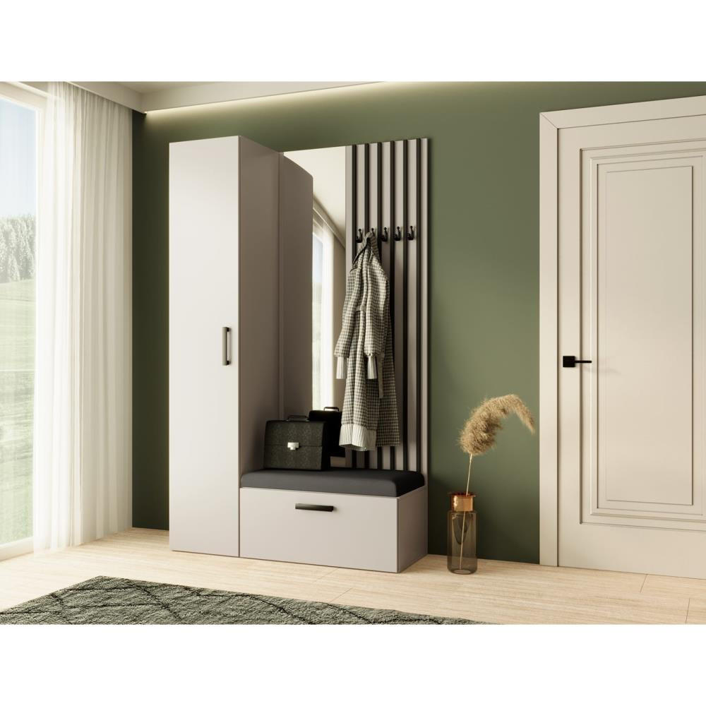 GARDEROBE Margaret II 121/203/43 mit Lamellen und Hochschrank - Kaschmir/Schwarz, Holzwerkstoff/Kunststoff (121/203/43cm) - Beautysofa