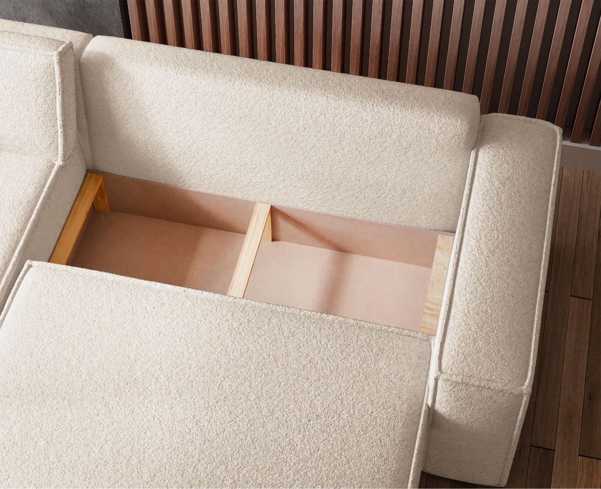 ECKSOFA Scarlo Creme Bouclé-Bezug - Creme/Schwarz, Kunststoff/Textil (244/145cm) - Selsey