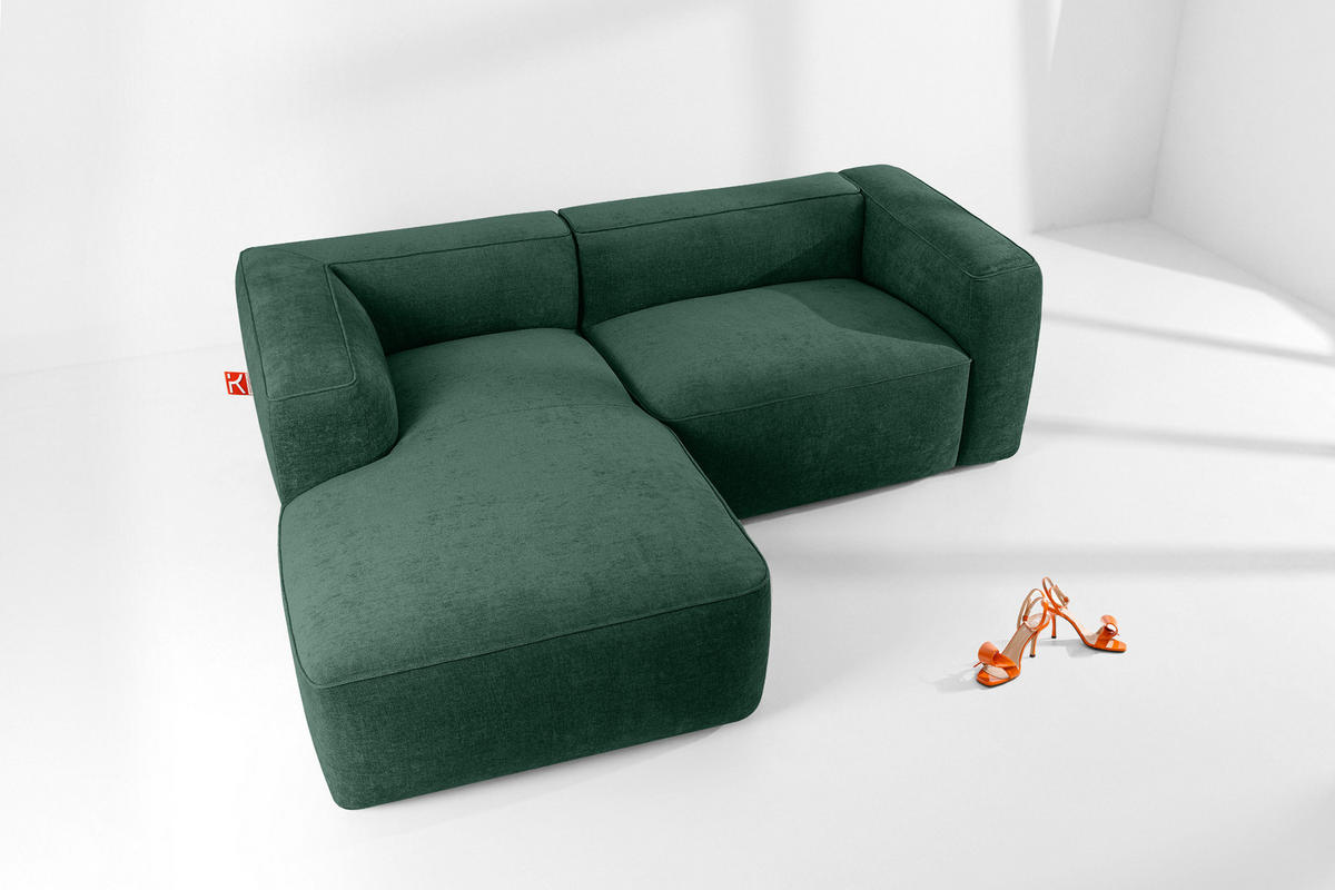 ECKSOFA LINKS FUBBO, Dunkelgrün - Dunkelgrün, Holz/Holzwerkstoff (225/176cm) - KONSIMO®