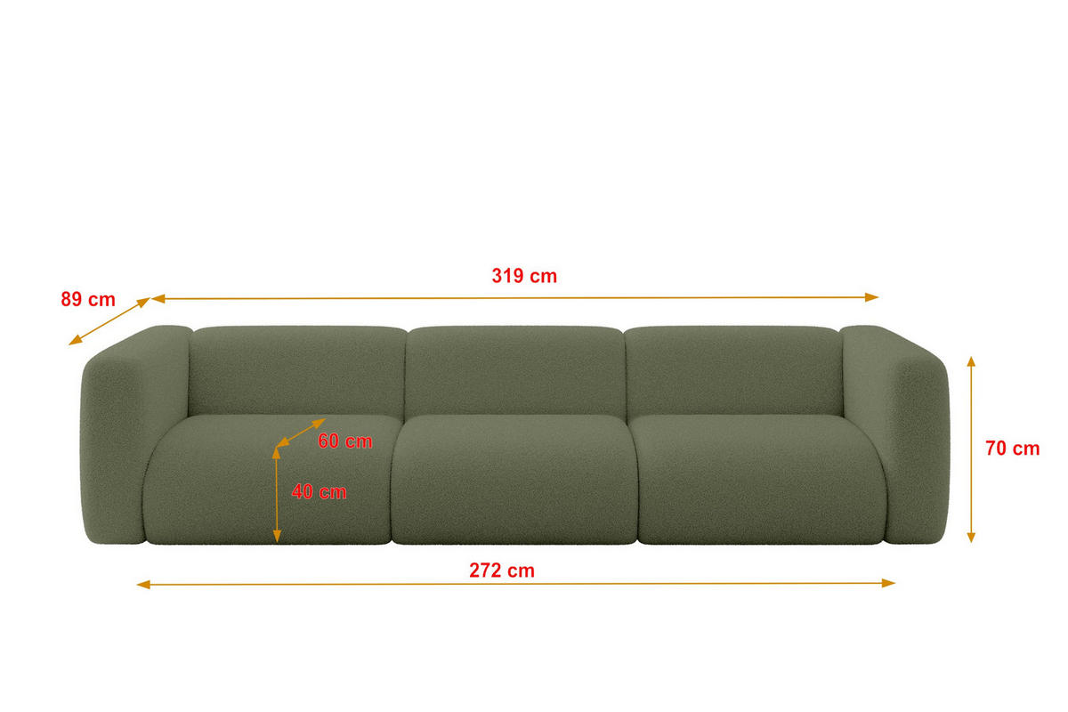 MODULÁRNÍ pohovka MIRA-S2, 3místná, 319 × 89 × 70 cm, zelená, bouclé - černá/zelená barva, kompozitní dřevo/textil (319/70/89cm) - ALTDECOR