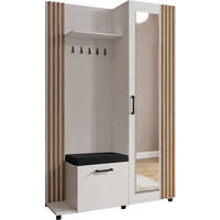GARDEROBE Linaro mit Spiegel, Sitzbank in Lamellen-Optik 137/207/42 cm, Links - Schwarz/Weiß, Holzwerkstoff (137/207/42cm) - WFL GROUP