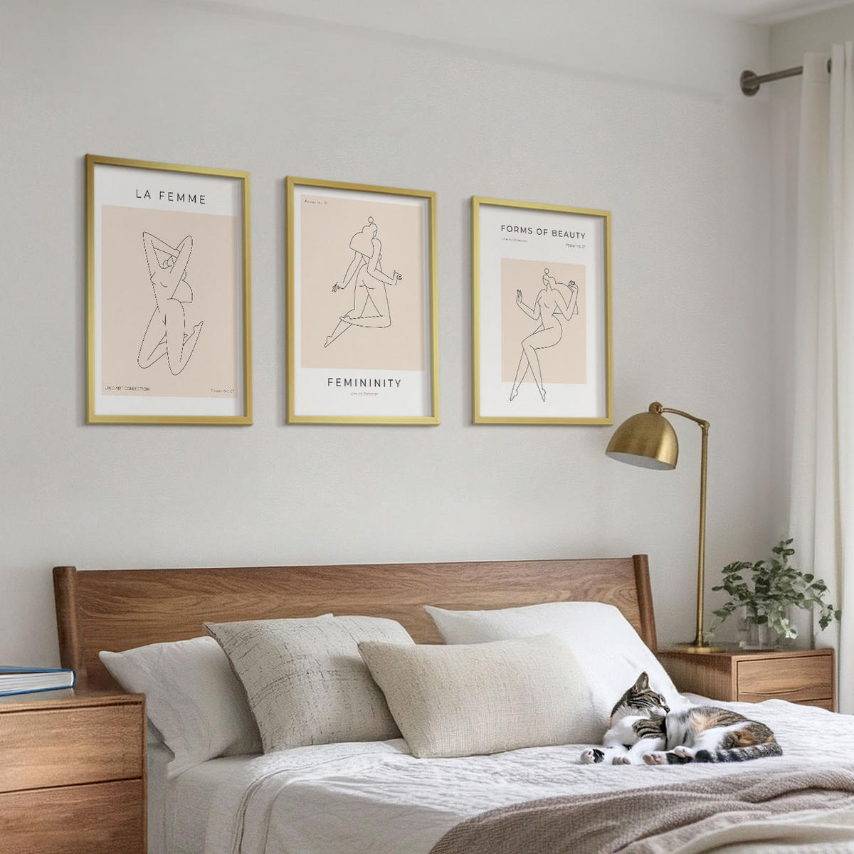 WANDBILDER 3er Set - 40x60 cm Goldrahmen - Poster mit minimalistischen Frauensilhouetten - Goldfarben, Kunststoff (40/60cm) - ArtPrintCave