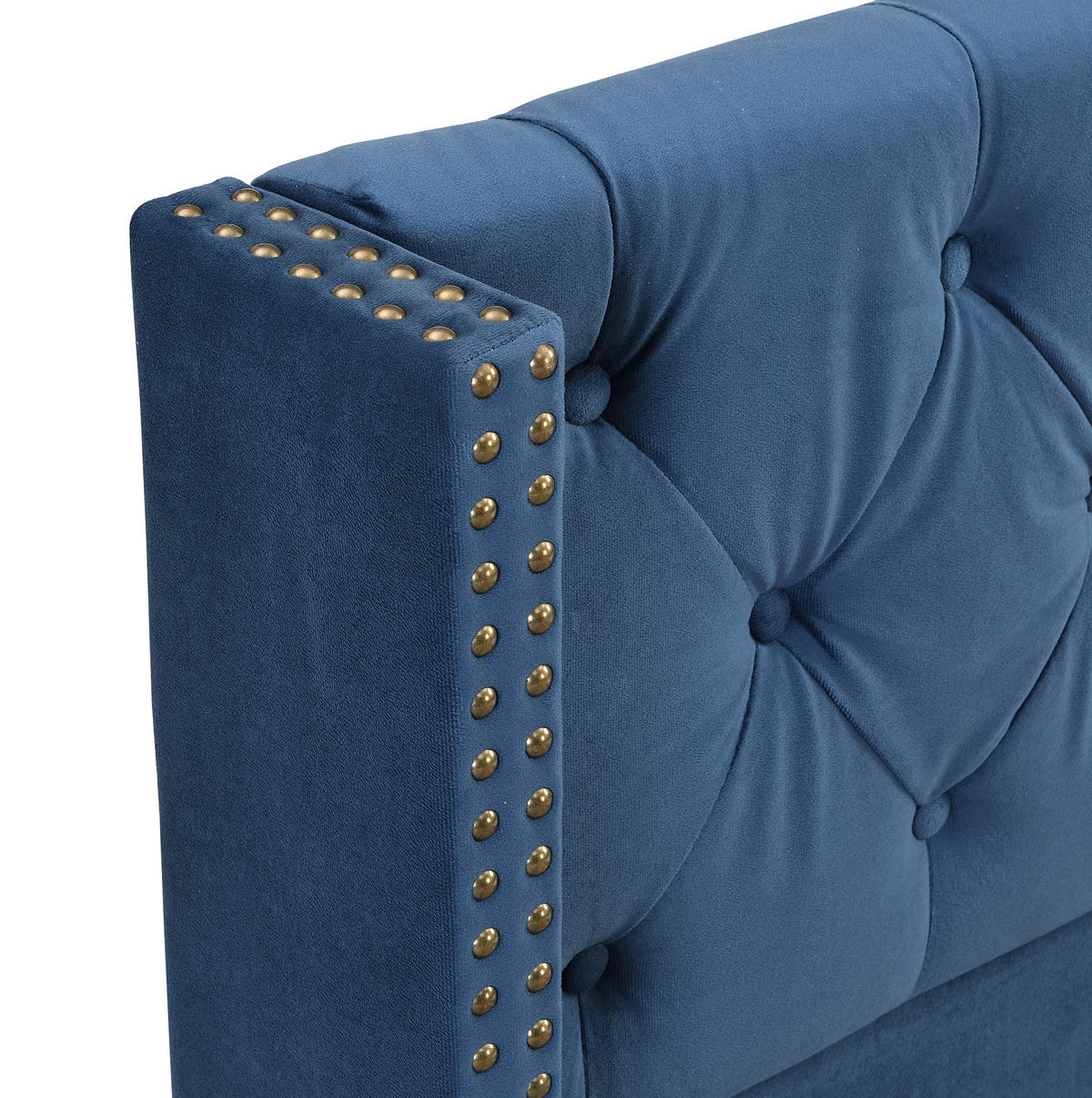 POLSTERBETT aus Samt 90x200 cm Blau mit Lattenrost, Kopfteil und Knopfheftung - Blau, Textil (90/200cm) - IVMEU