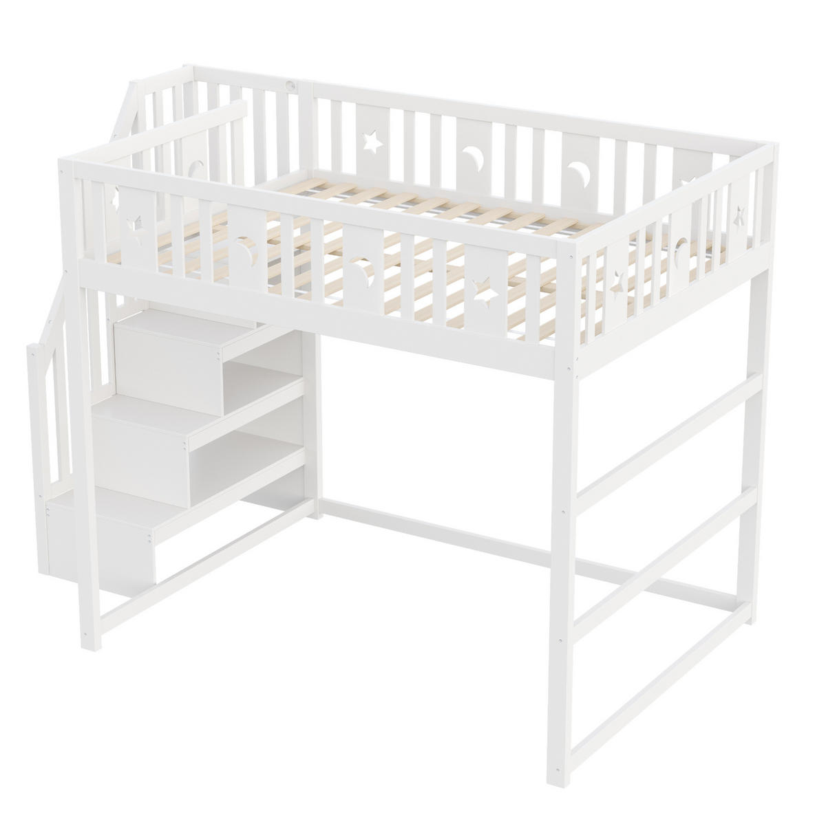HOCHBETT 140/200 cm aus Massivholz mit Treppe, Regal und Sofabereich in Weiß - Weiß, Holz (140/200cm) - Flora Grace