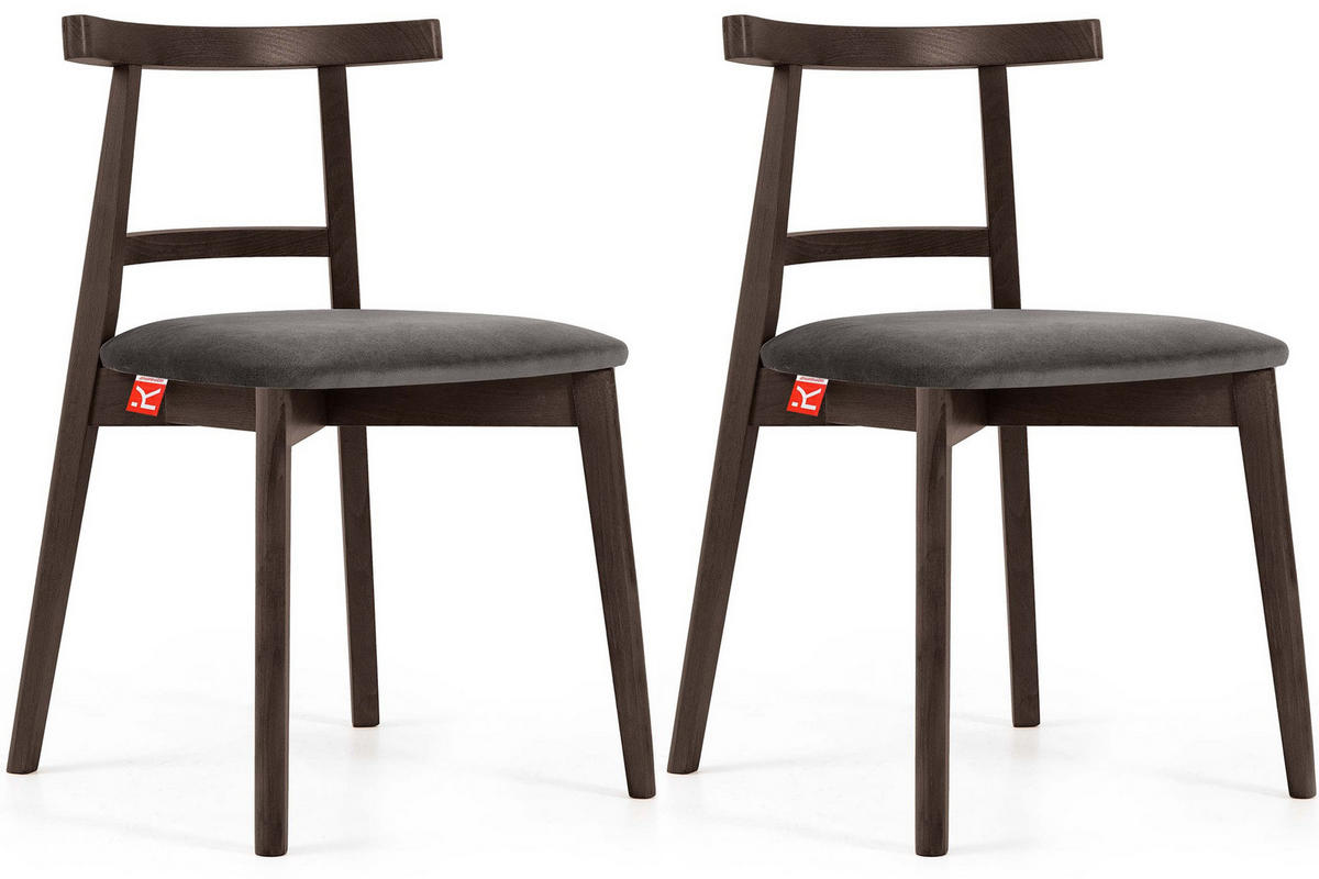 ESSTISCHSTÜHLE LILIO 2 St Vintage, Grau / dunkelbraun - Dunkelbraun/Grau, Holz/Textil (47/76/45cm) - KONSIMO®