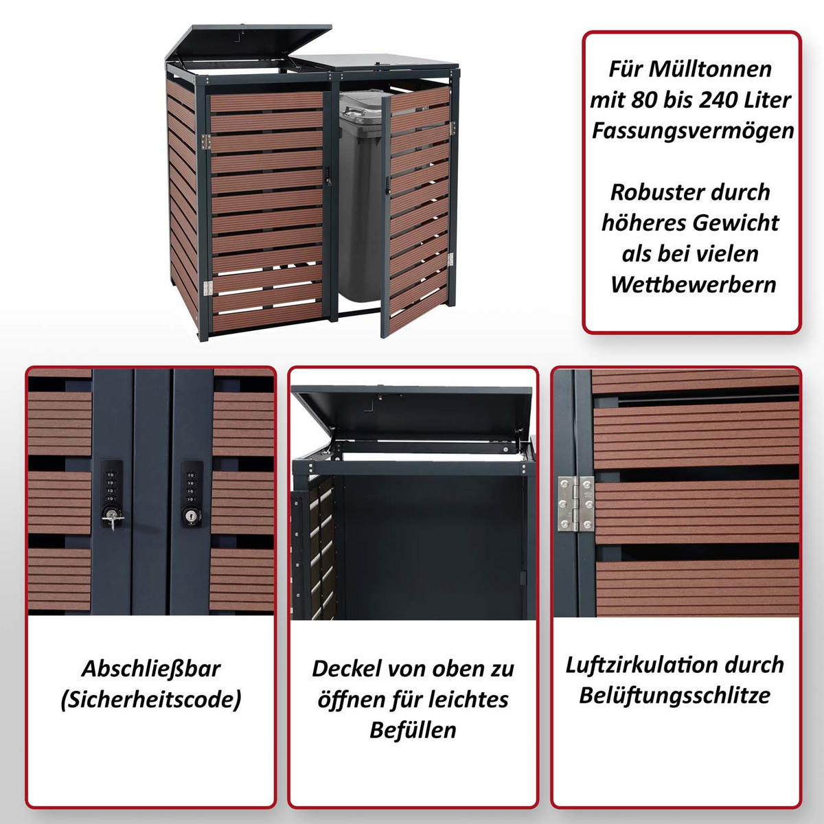 2ER MÜLLTONNENVERKLEIDUNG Teak Dekor - Teakfarben, Metall (134/119/84cm) - MCW