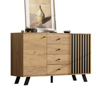 KOMODA 120/38/75 cm crna i prirodna od MDF-a s 4 ladice i 2 ormarića - crna, drvni materijal (120/75/38cm) - OKWISH