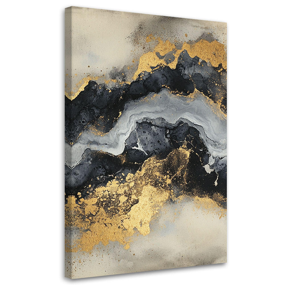 LEINWANDBILD Schwarz weißer Marmor mit Gold 70x100cm - Goldfarben, Textil (70/100cm) - Feeby