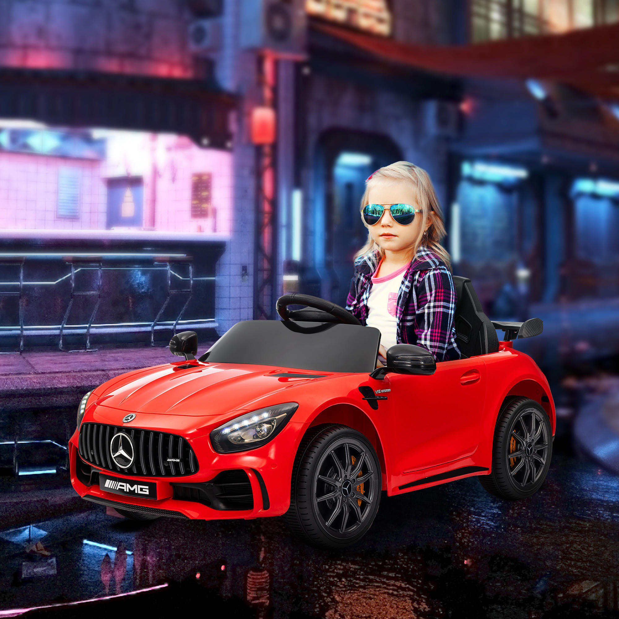 ELEKTRO-KINDERAUTO, Mercedes, 3-5 km/h, Fernbedienung, Licht & Musik, Rot - Rot, Kunststoff/Metall (108/67/46cm) - AIYAPLAY
