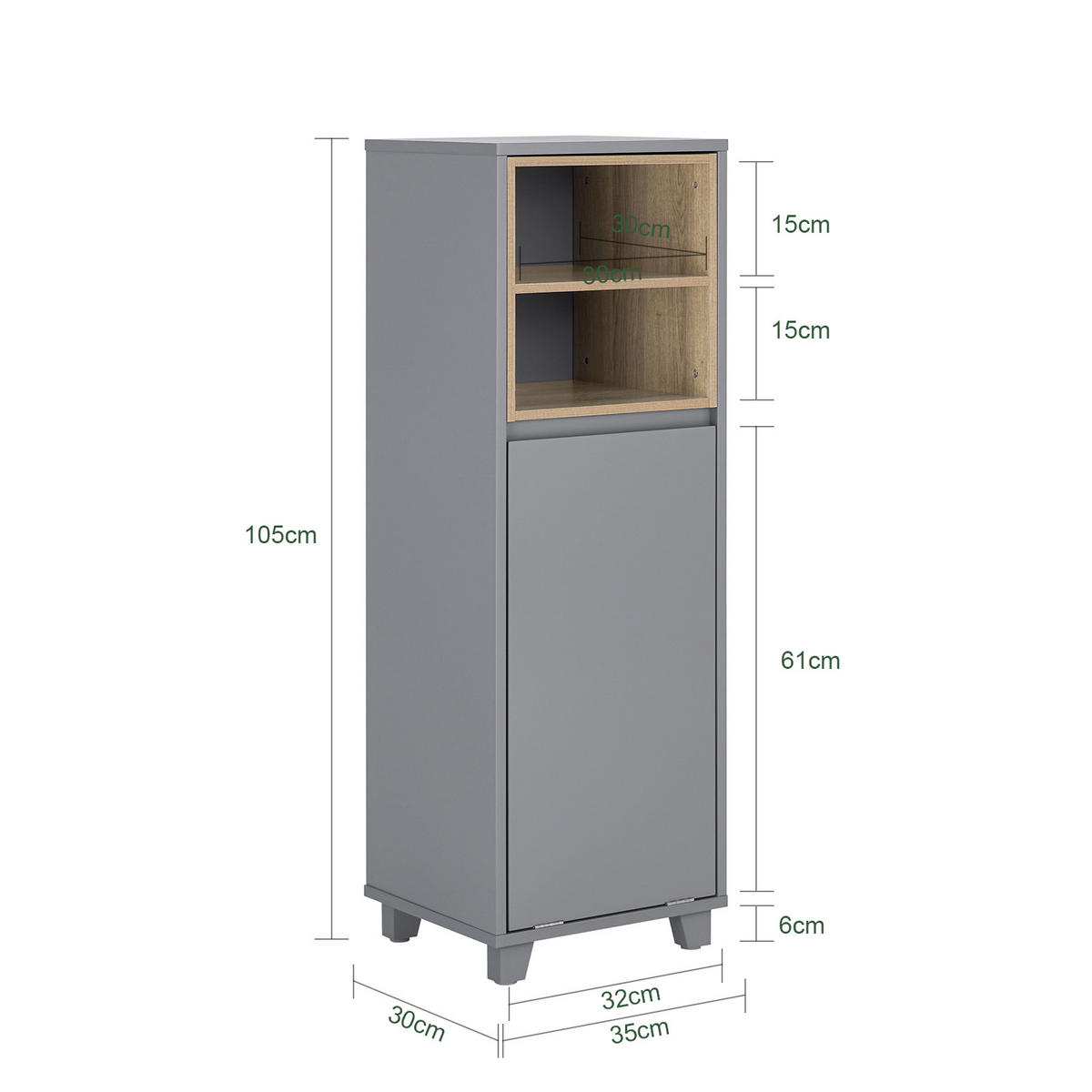 WÄSCHESCHRANK Dunkelgrau - Grau, Holzwerkstoff (35/105/30cm) - SoBuy