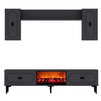 TV-MÖBEL-SET Vibra anthrazit 150 cm im zeitgenössischen Stil mit LED-Kamin - Grau, Holz (150/29/44cm) - Concept Usine