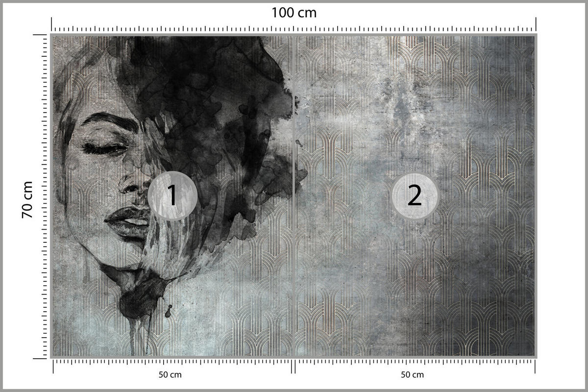 FOTOTAPETE für Wohnzimmer Abstrakte Frau Porträt Beton Ornament 100x70 - Grau, Papier (100/70cm) - Muralo
