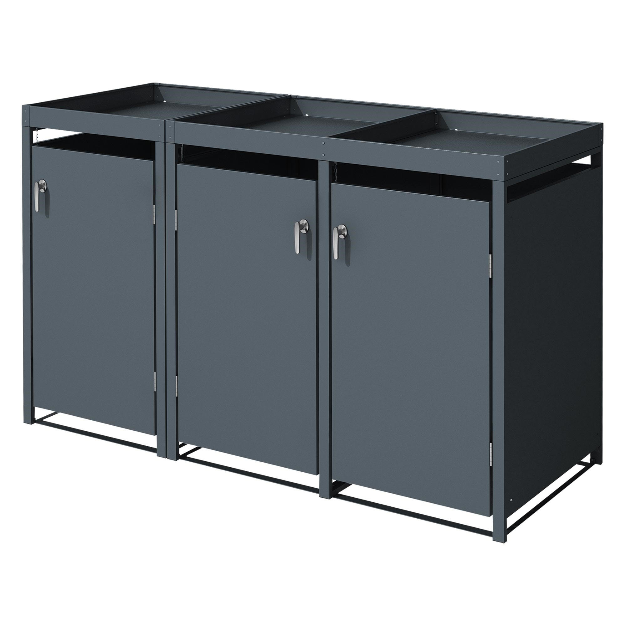 MÜLLTONNENBOX 3er mit Pflanzdach Anthrazit - Anthrazit, Metall (80/124/200cm) - ML-DESIGN