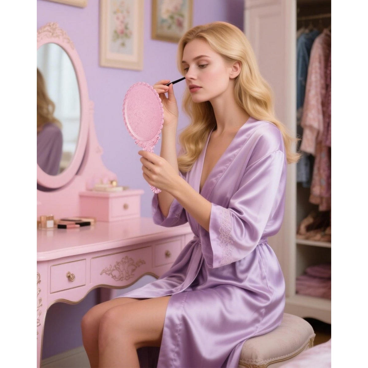 TASCHENSPIEGEL Rosa Vintage Make-up Haarpflege - Pink, Kunststoff (11.4/3/22.8cm) - MCBOSON