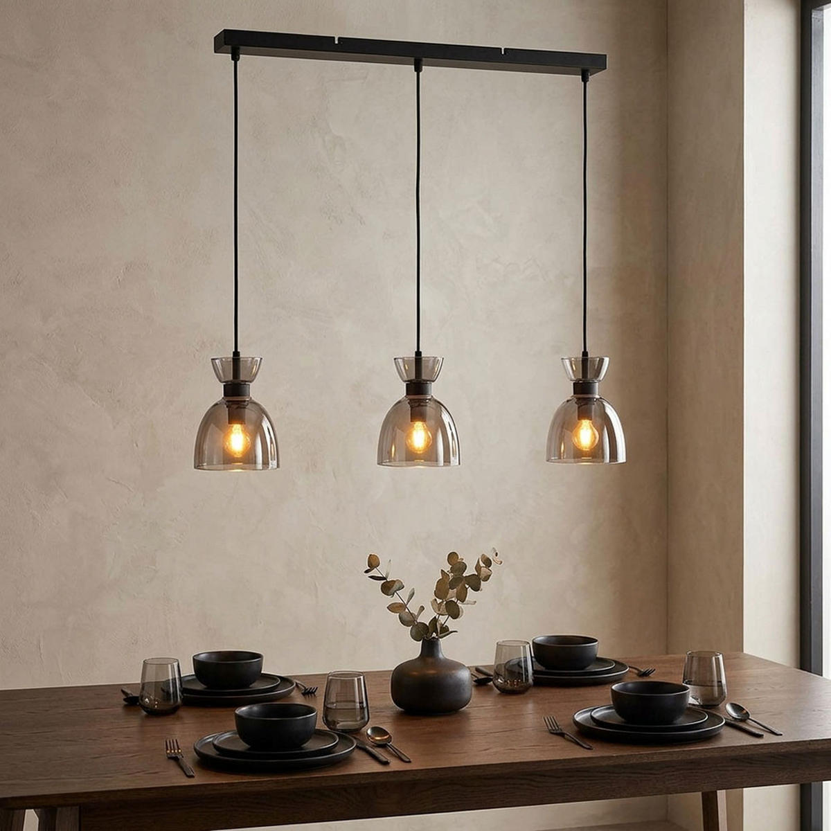 LED PENDELLEUCHTE Metall Glas Grau rauchfarbe - Schwarz, Glas (65/13/120cm) - Globo Lighting