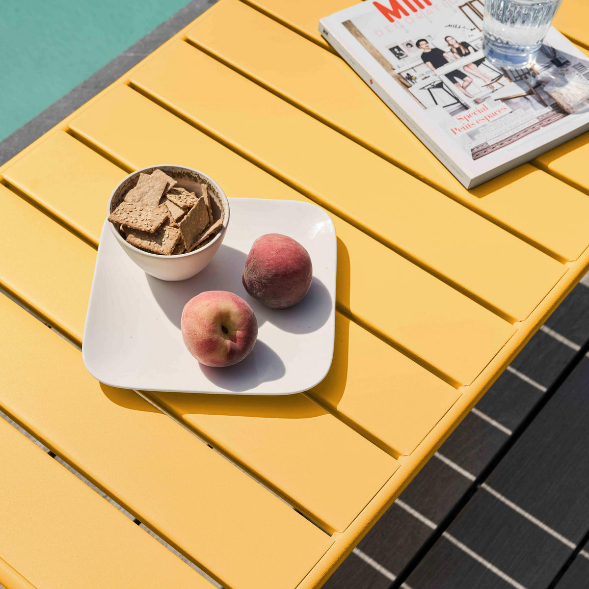 GARTEN-LOUNGETISCH, Gelb - Gelb, Metall (90/50/40cm) - Oviala