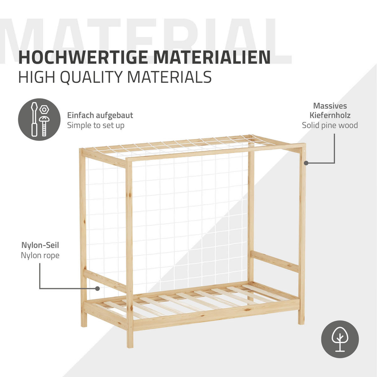 KINDERBETT Fußballtor 80x160 cm Natur - Hellbraun, Holz (80/160cm) - ML-DESIGN