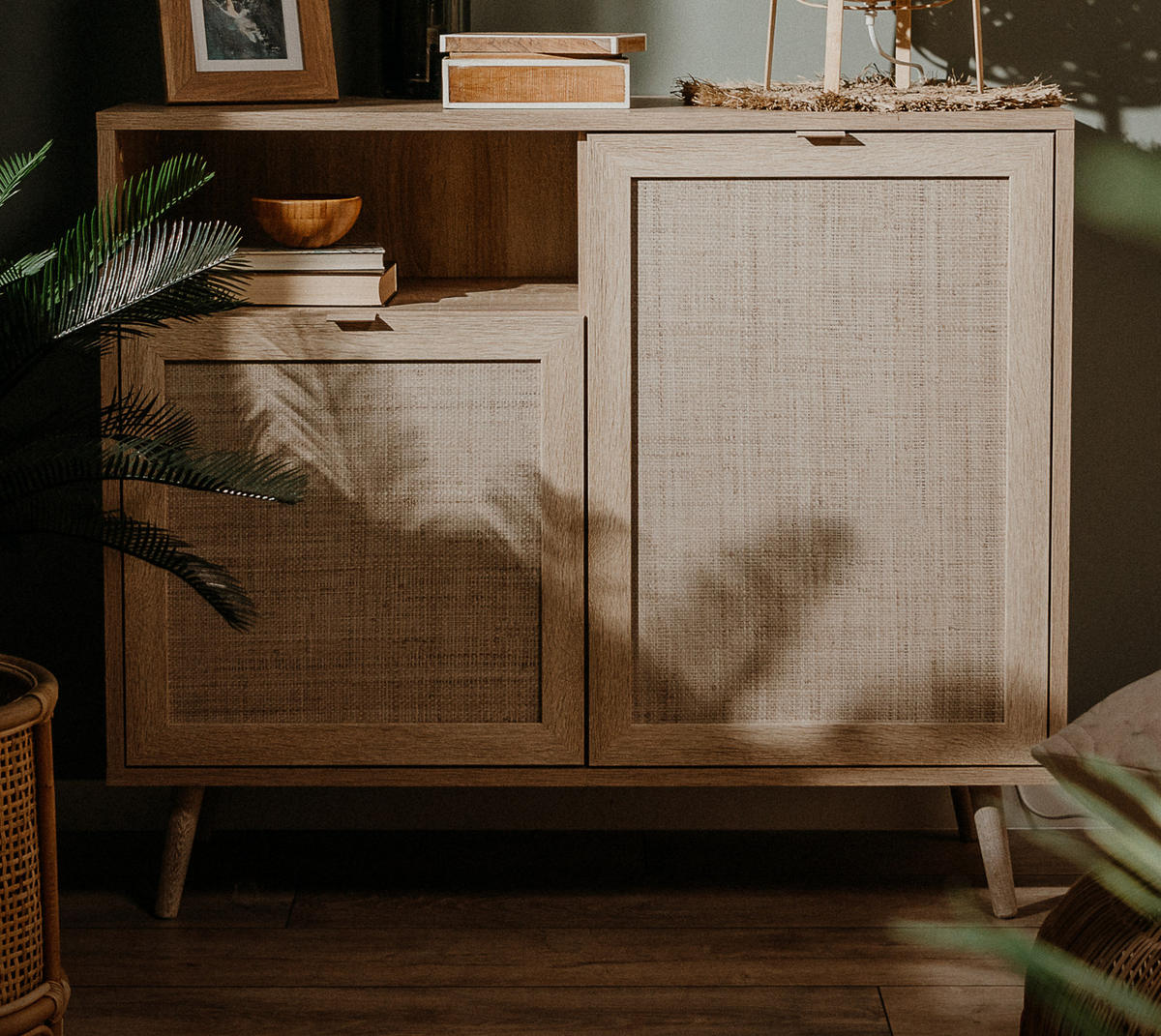 KOMMODE Eiche Sonoma, Bast-Dekor 102 cm, Anrichte skandinavisch - Eichefarben, Holz/Holzwerkstoff (102/87/40cm) - Furn.Design