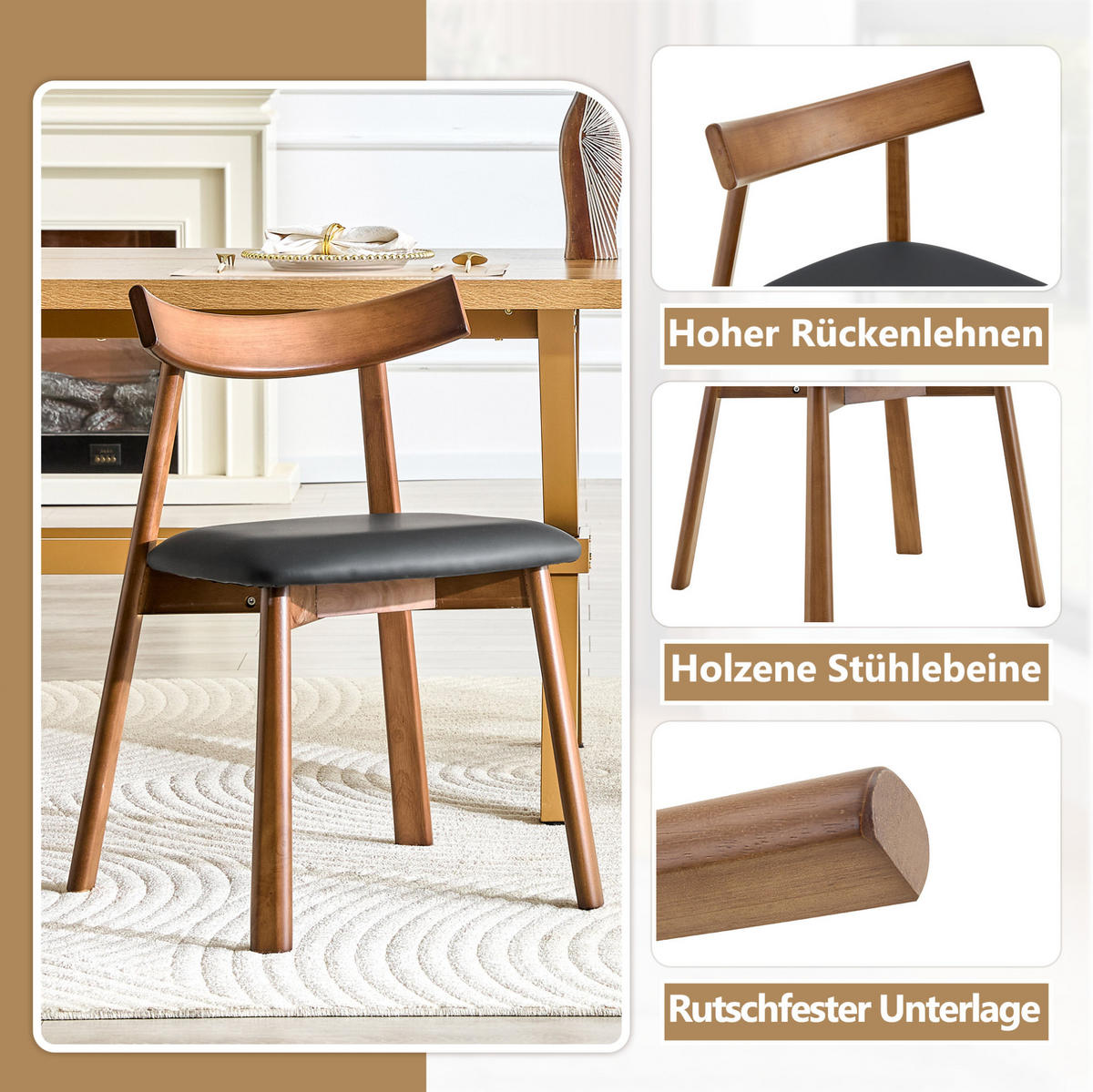 ESSZIMMERSTUHL 2er-Set gepolstert Holzgestell Rubberwood Schwarz - Schwarz, Holz (49/77.5/50cm) - Meubliv
