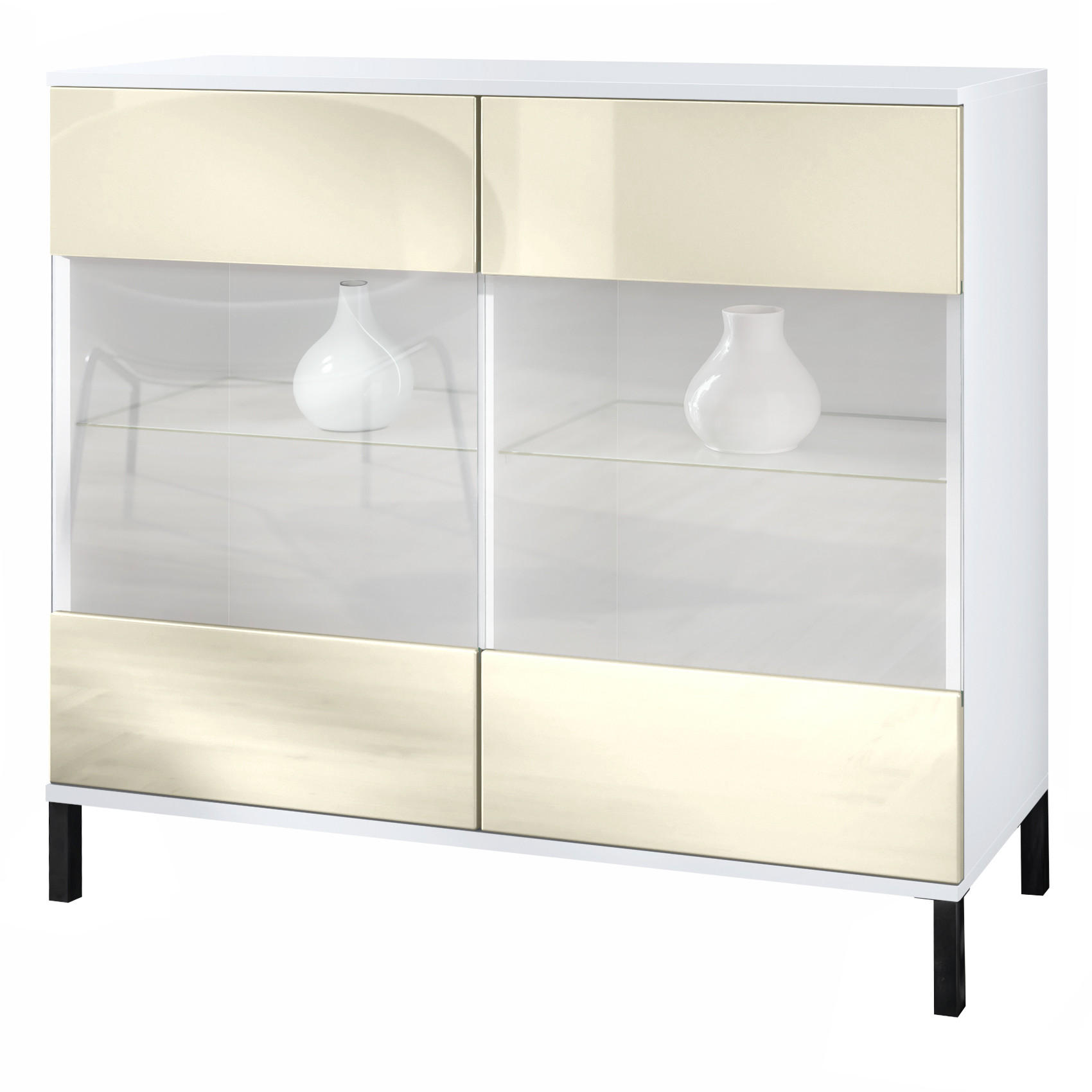 KOMMODE Bari Creme Hochglanz - Creme, Holzwerkstoff (92.5/83.5/35cm) - Vladon
