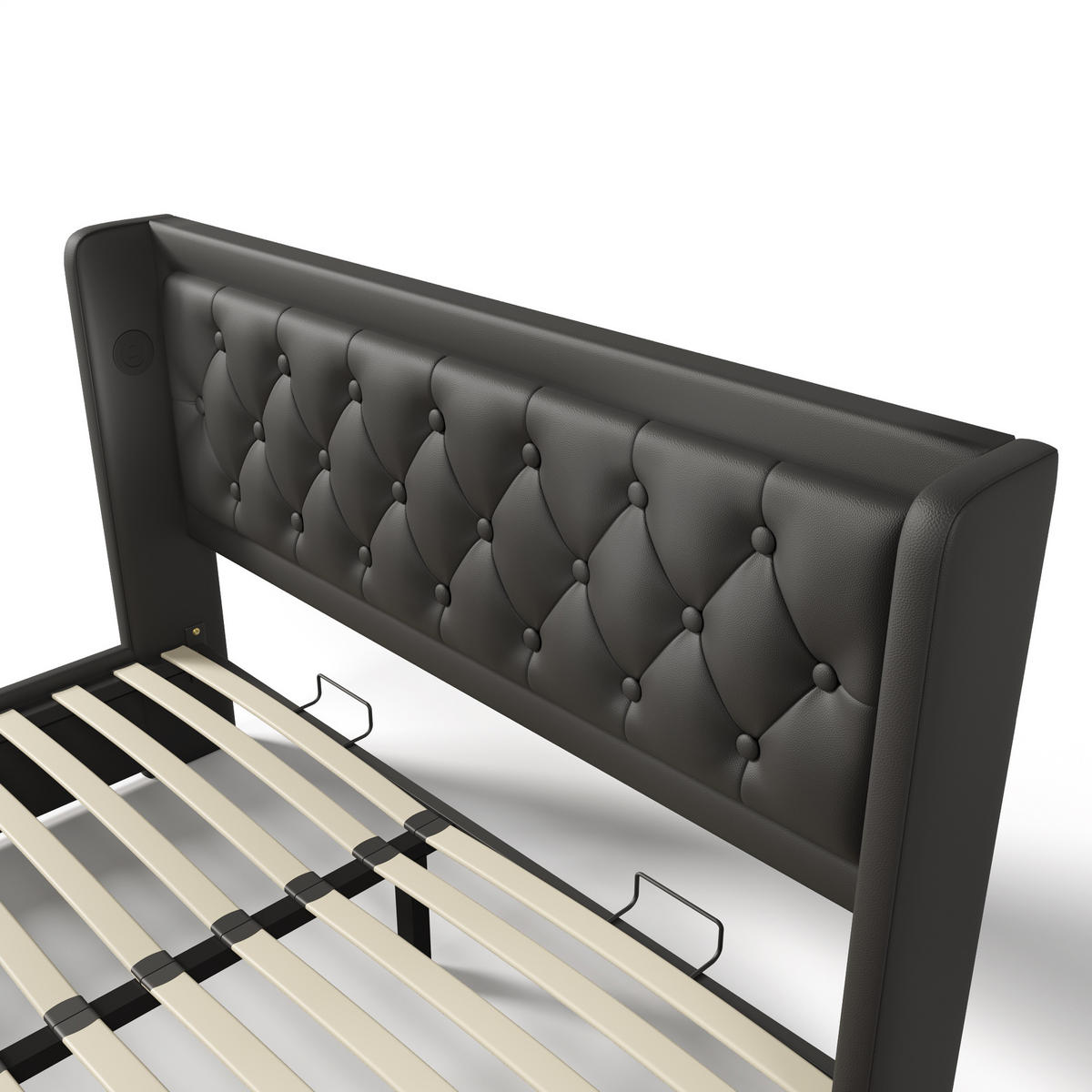 POLSTERBETT aus Kunstleder 180x200 cm in Schwarz mit LED & USB-C-Ladefunktion - Schwarz, Leder (180/200cm) - Modfu