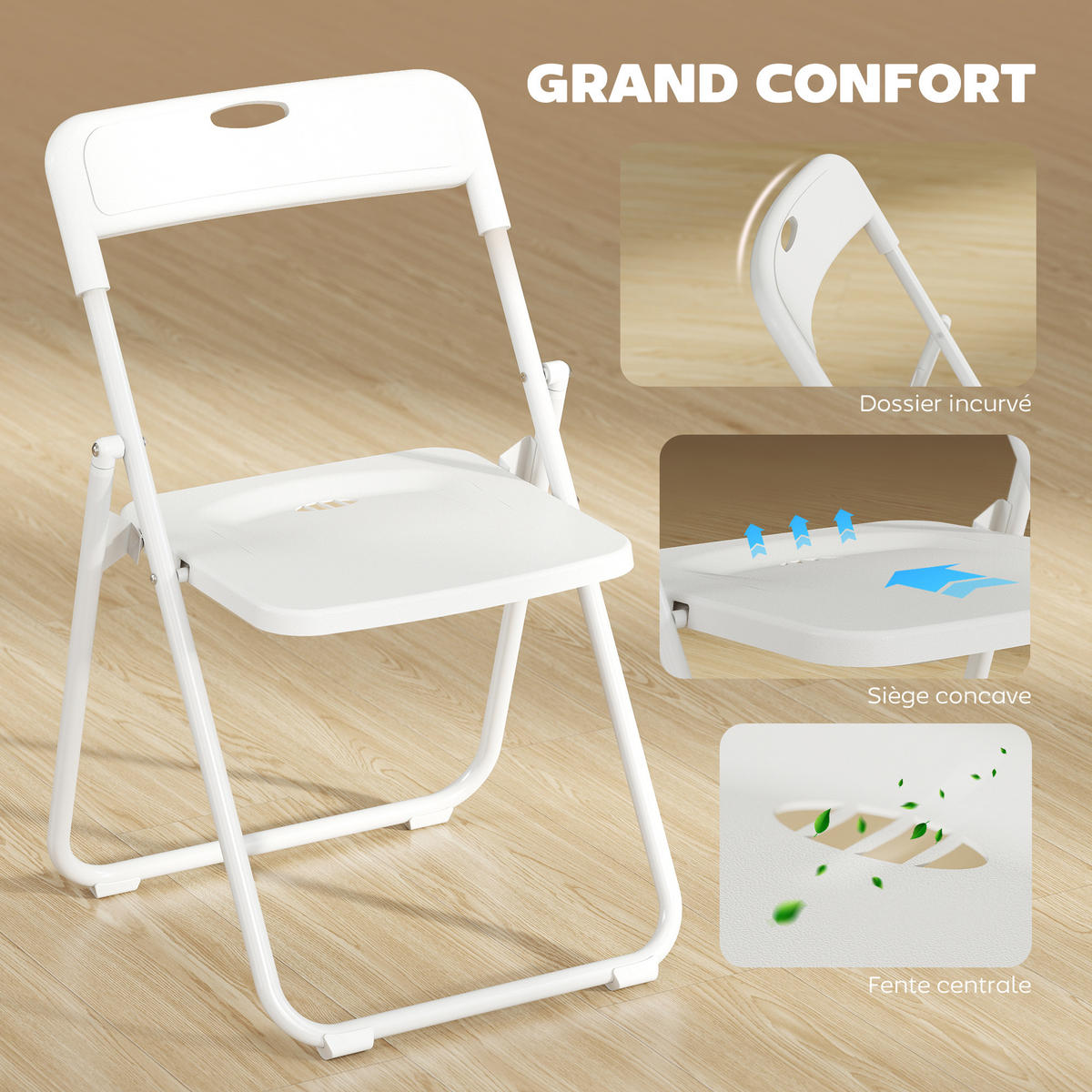 KLAPPSTUHL 6er-Set DE-13320 klappbar mit Stahlrahmen Weiß - Weiß, Kunststoff (47/75/48.5cm) - ComfortXL