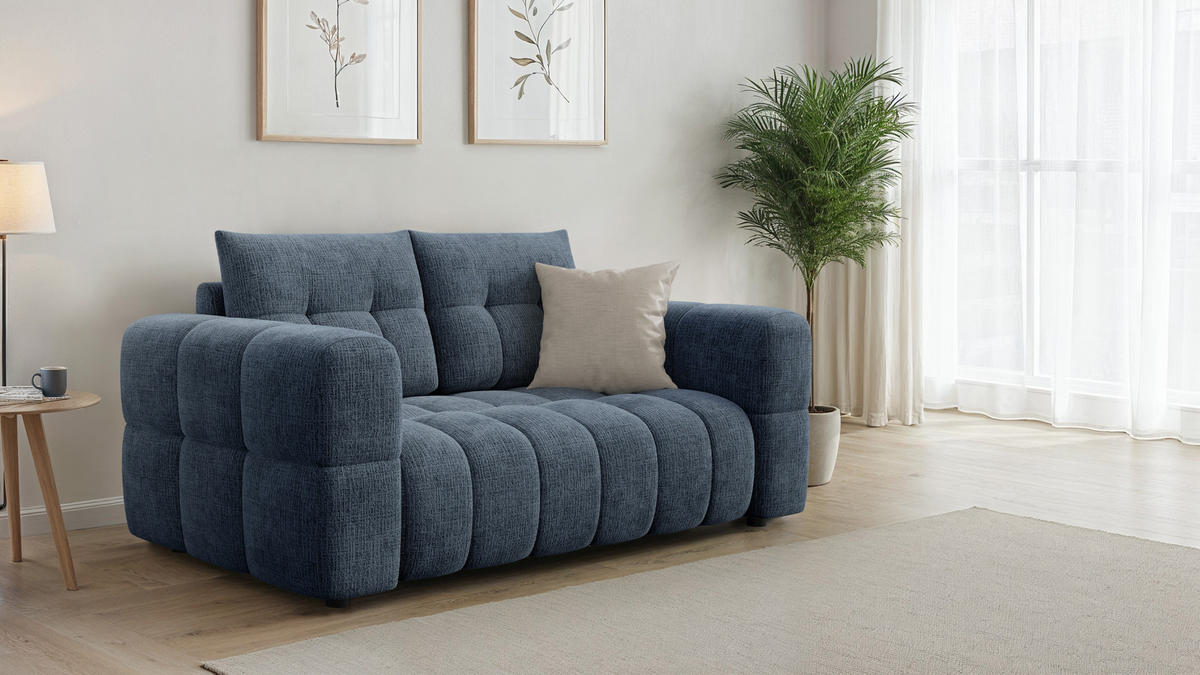 SOFA CLOUDI 2-Sitzer, marineblau - Blau/Schwarz, Holz/Textil (181/89/104cm) - Courtois Laville