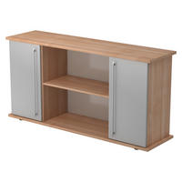 SIDEBOARD mit 2 Flügeltüren 44,8/166,1/84 cm in Nussbaumfarben/Silberfarben Relinggriff (Kunststoff) - Silberfarben/Nussbaumfarben, Holzwerkstoff (166.1/84/44.8cm) - bümö
