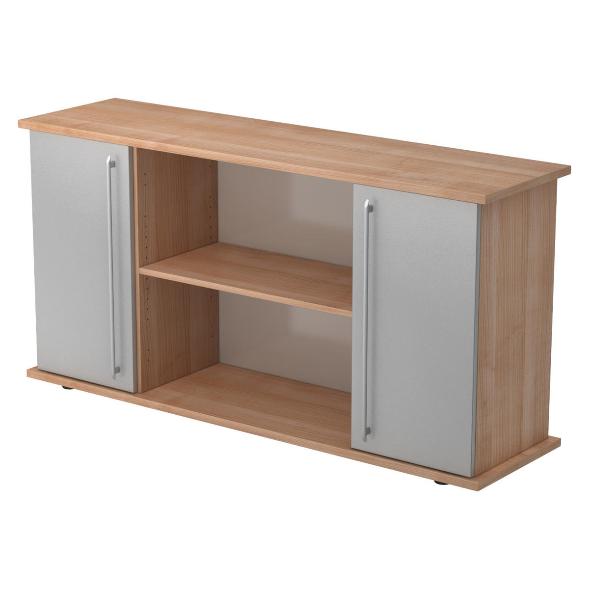 SIDEBOARD mit 2 Flügeltüren 44,8/166,1/84 cm in Nussbaumfarben/Silberfarben Relinggriff (Kunststoff) - Silberfarben/Nussbaumfarben, Holzwerkstoff (166.1/84/44.8cm) - bümö