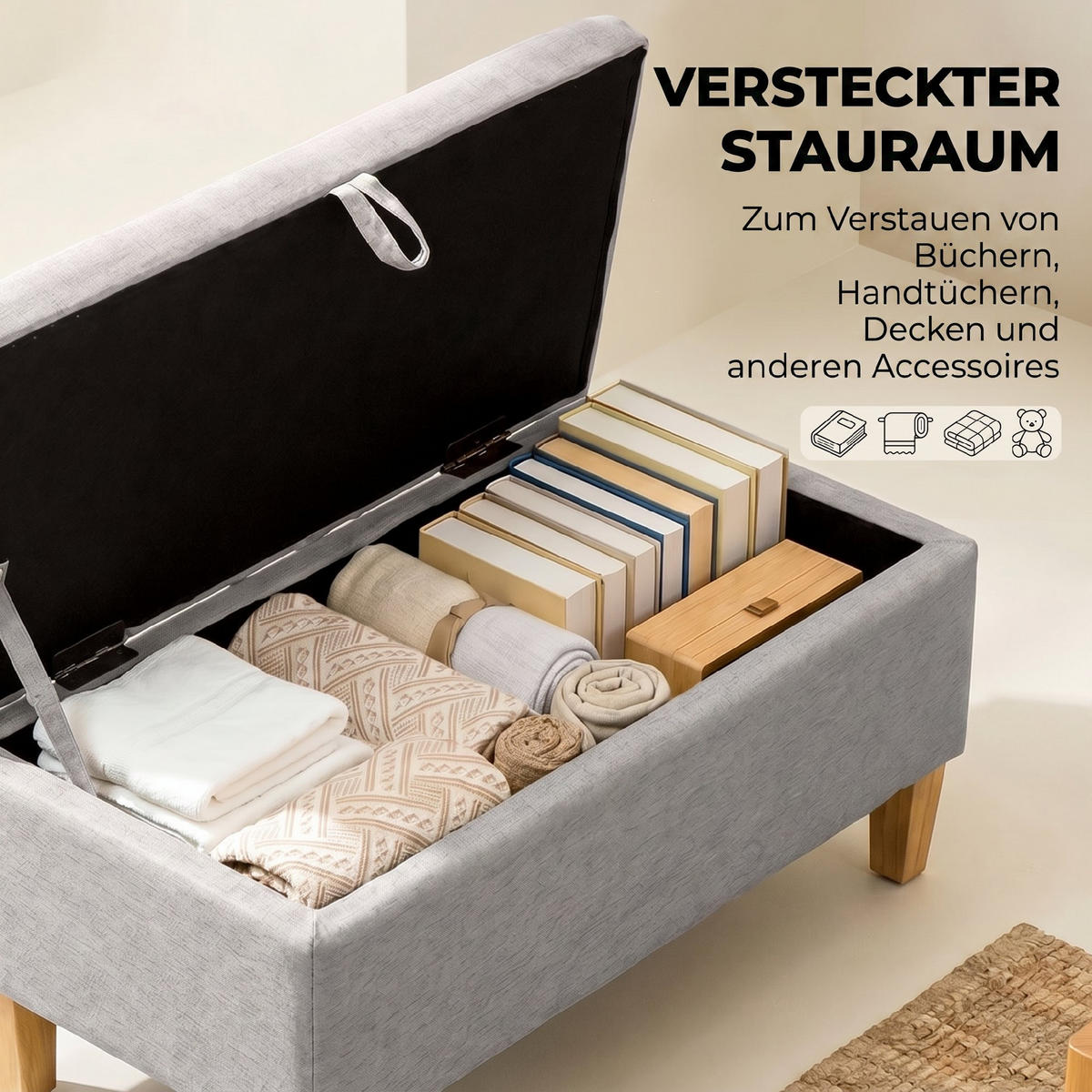 SITZBANK Polyester Schaumstoff Hellgrau - Hellgrau/Naturfarben, Holz/Textil (37/36/71cm) - HOMCOM