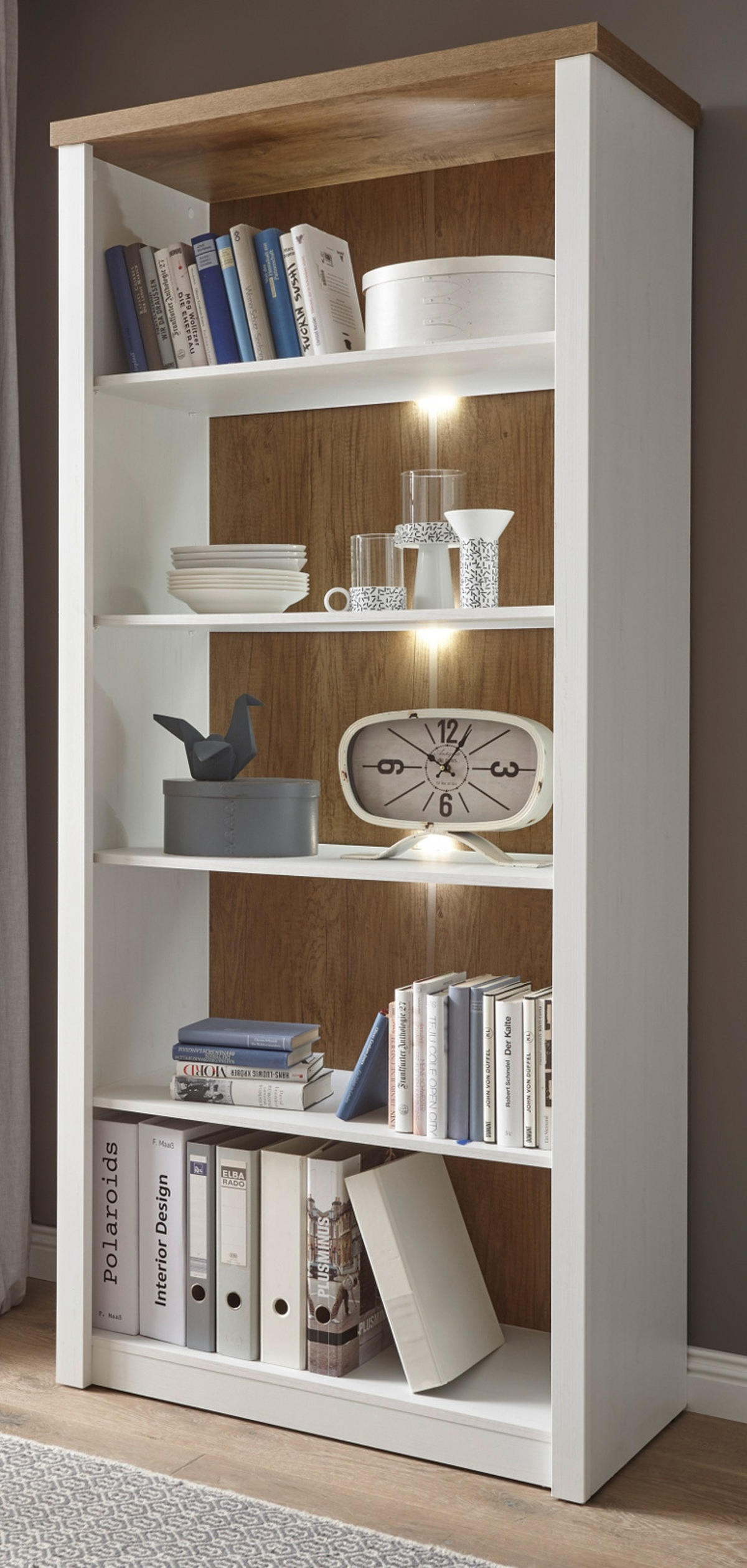 REGAL weiß Pinie, Eiche hell Landhaus, Standregal 90 x 198 cm - Eichefarben/Weiß, Holzwerkstoff (90/198/43cm) - Furn.Design