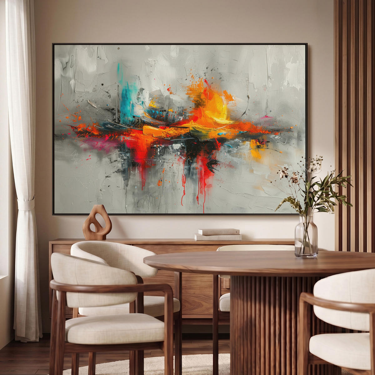 LEINWAND Bilder mit Rahmen - Moderne Kunst - Orange - Grau - Abstrakt - 120x80 - Hellgrau, Textil (120/80cm) - MuchoWow