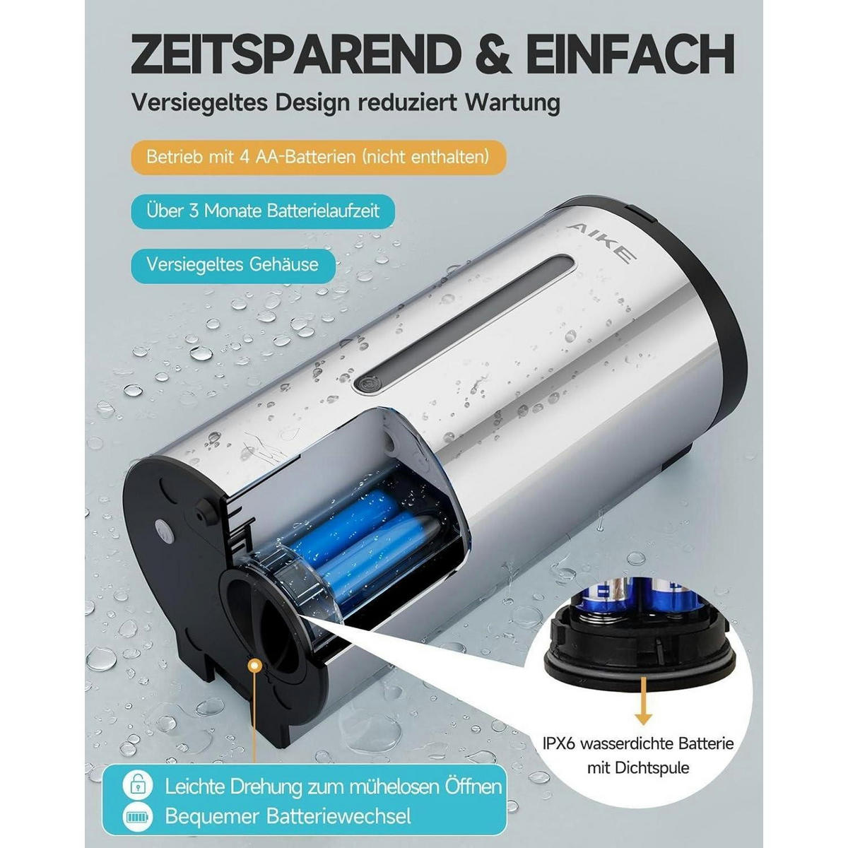 AUTOMATISCHER Seifenspender Wandmontage 750ml Edelstahl poliert - Silberfarben, Metall (11.7/24.7/13.2cm)