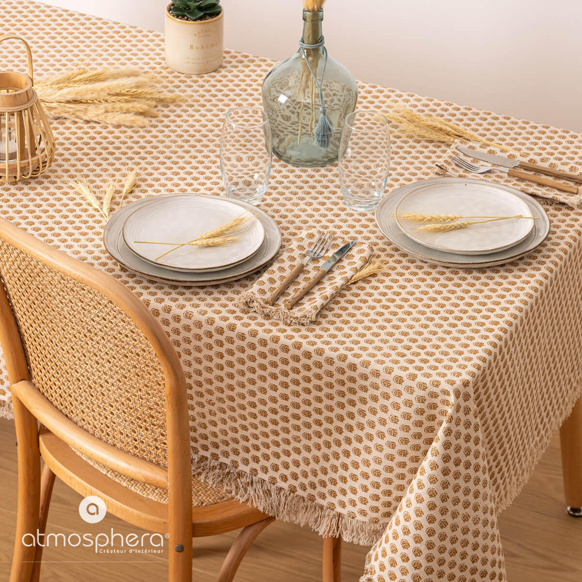 TISCHDECKE Indie Baumwolle 150/250 cm - Beige, Naturmaterialien (150/250cm) - Atmosphera Createur d´interieur