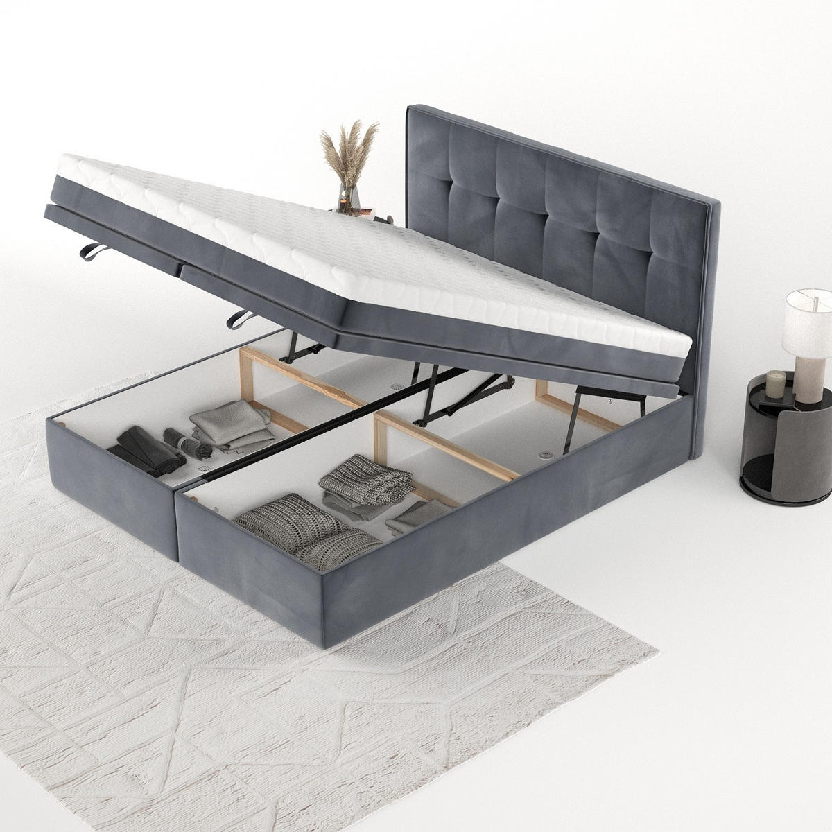 BOXBETT Arivo 200/200 cm Dunkelgrau im Kronos Stoff - Dunkelgrau/Schwarz, Holz/Holzwerkstoff (200/200cm) - AltaBeds