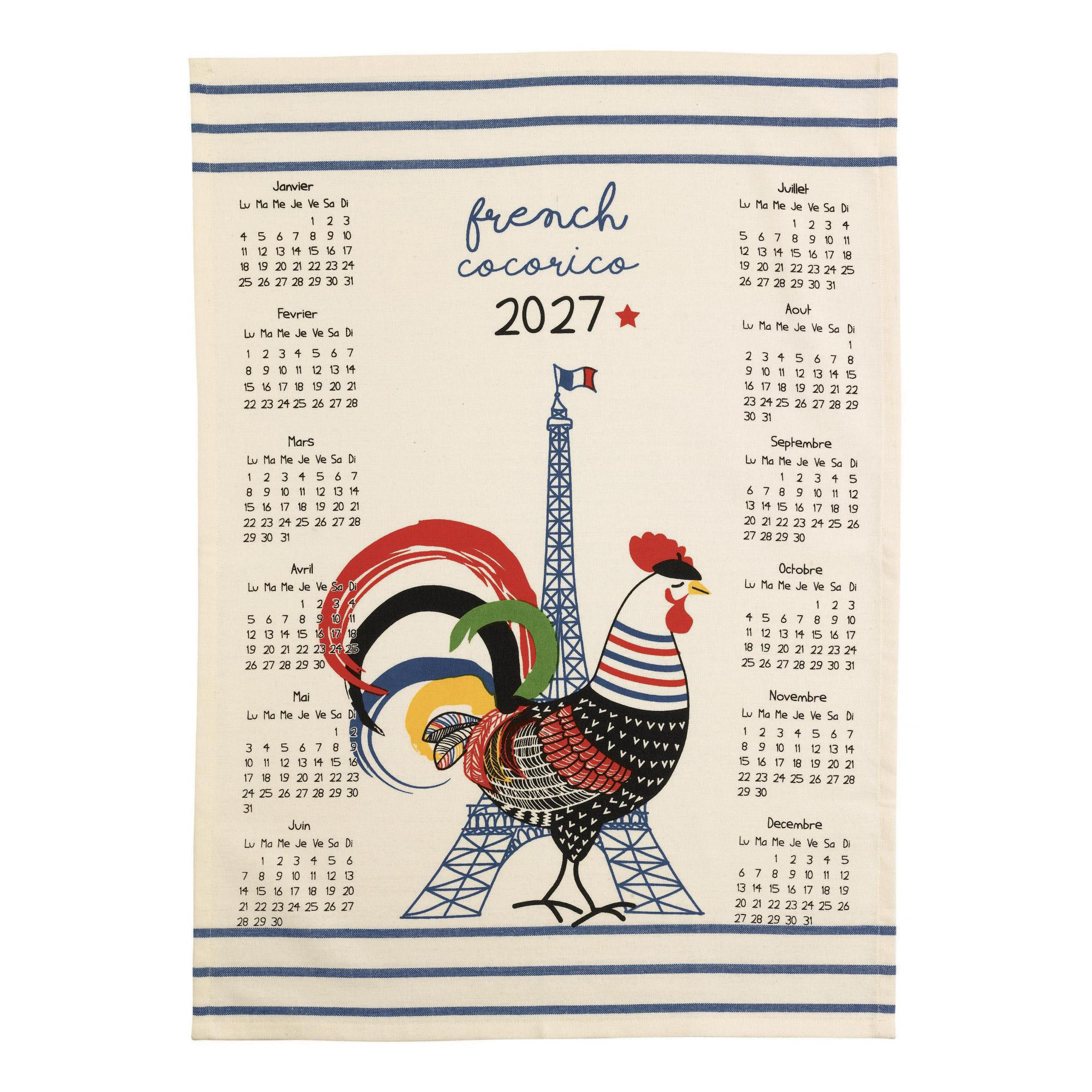 RECYCELTES GESCHIRRTUCH Calendrier French Cocorico 2027 ekrü 50 x 70 cm - Weiß, Textil (50/70cm) - Winkler